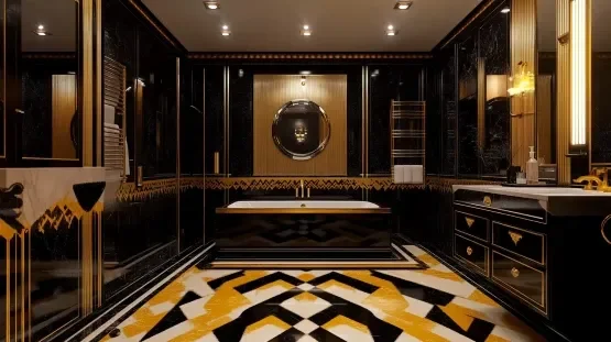 art deco kupatilo u tamnim bojama